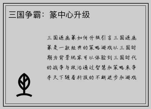 三国争霸：篆中心升级